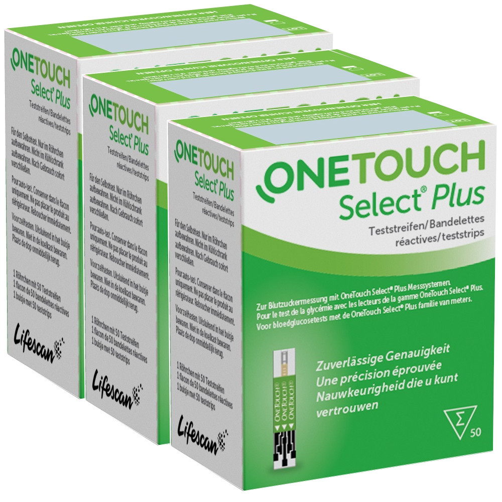 OneTouch Select Plus Blutzucker 3er Set 3X50 St Teststreifen 50 St